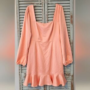 FOREVER 21 Women Medium Blush Pink Ruffle Hem Long Sleeve Dance Party Mini Dress